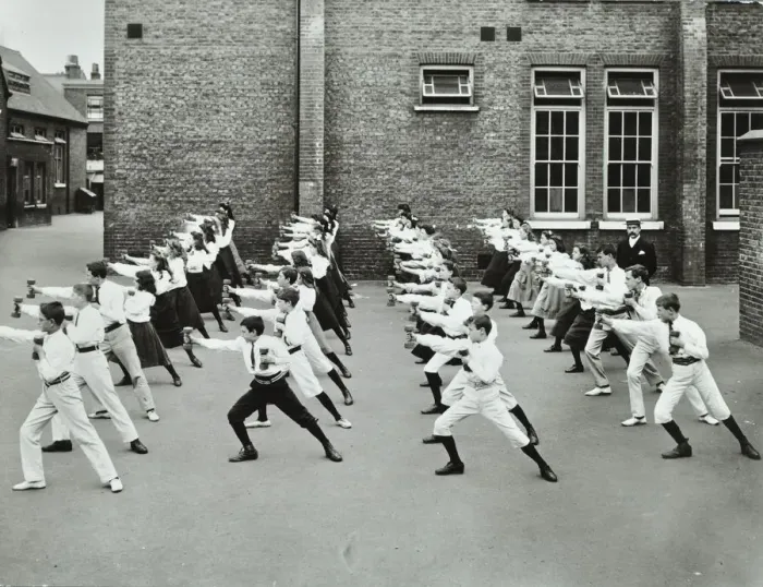 Framed Print : Exercise drill, Crawford Street School, Camberwell, London, 1906 Framed Print : Exercise drill, Crawford Street School, Camberwell, London, 1906