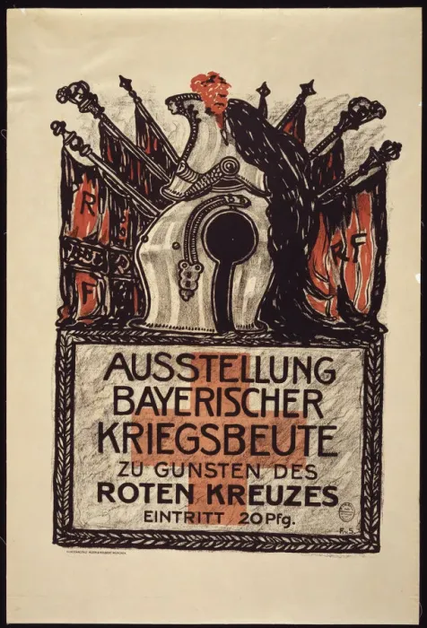Framed Print : Exhibition of the Bavarian war spoils to benefit the Red Cross, 1915. Artist: Stuck, Franz, Ritter von (1863-1928) Framed Print : Exhibition of the Bavarian war spoils to benefit the Red Cross, 1915. Artist: Stuck, Franz, Ritter von (1863-1928)