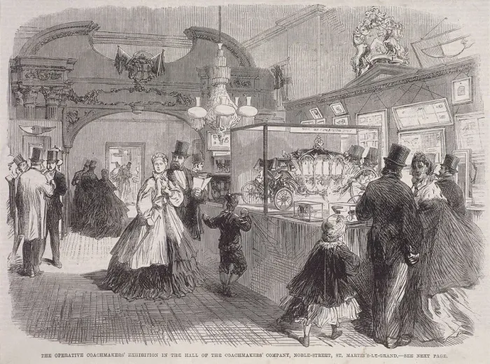 Framed Print : Exhibition at Coachmakers Hall, Noble Street, London, 1865 Framed Print : Exhibition at Coachmakers Hall, Noble Street, London, 1865