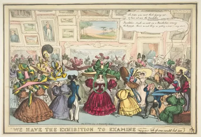 Framed Print : We Have the Exhibition to Examine, 1810-40. Creator: William Heath Framed Print : We Have the Exhibition to Examine, 1810-40. Creator: William Heath