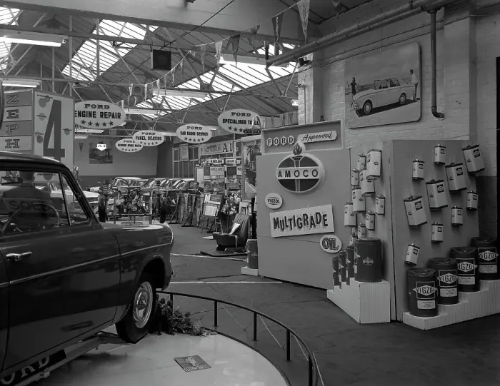 Framed Print : Exhibition at a Ford dealers in Rotherham, South Yorkshire, 1964 Framed Print : Exhibition at a Ford dealers in Rotherham, South Yorkshire, 1964