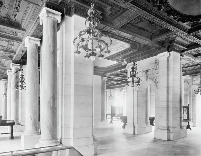 Framed Print : Exhibition room, the New York Public Library, between 1910 and 1920. Creator: Unknown Framed Print : Exhibition room, the New York Public Library, between 1910 and 1920. Creator: Unknown