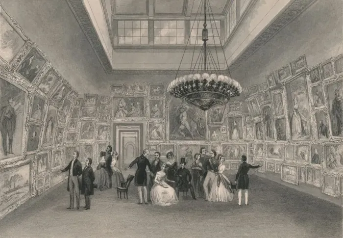 Framed Print : Exhibition of the Royal Academy. - Private View, c1844. Creator: William Radclyffe Framed Print : Exhibition of the Royal Academy. - Private View, c1844. Creator: William Radclyffe