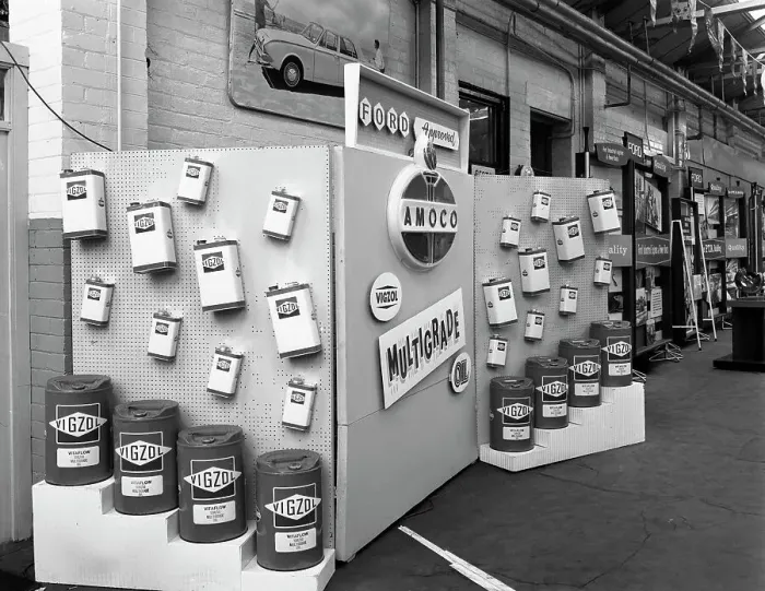 Framed Print : Exhibition stand for Vigzol Oil from Amoco, Rotherham, South Yorkshire, 1964. Artist Framed Print : Exhibition stand for Vigzol Oil from Amoco, Rotherham, South Yorkshire, 1964. Artist