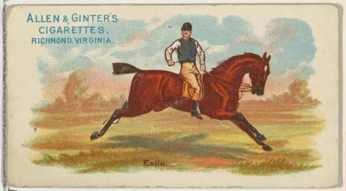 Framed Print : Exile, from The Worlds Racers series (N32) for Allen & Ginter Cigarettes, 1888 Framed Print : Exile, from The Worlds Racers series (N32) for Allen & Ginter Cigarettes, 1888