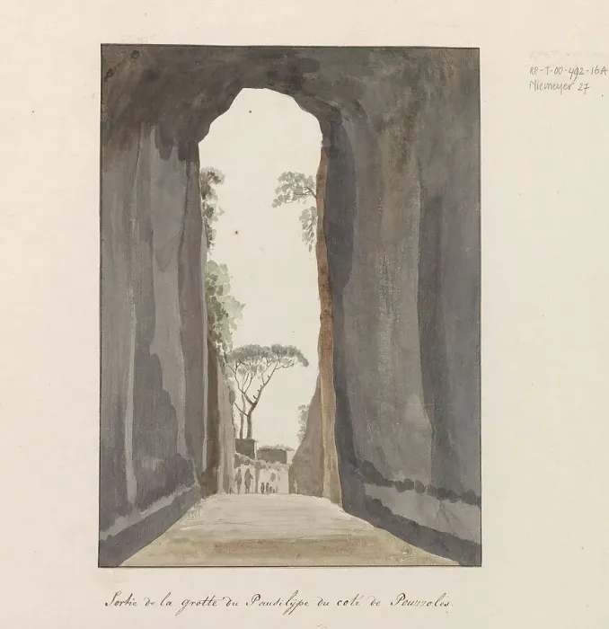 Framed Print : Exit of cave Crypta Neapolitana (or Grotta di Posillipo) on the coast of Pozzuoli, 1778. Creator: Louis Ducros Framed Print : Exit of cave Crypta Neapolitana (or Grotta di Posillipo) on the coast of Pozzuoli, 1778. Creator: Louis Ducros