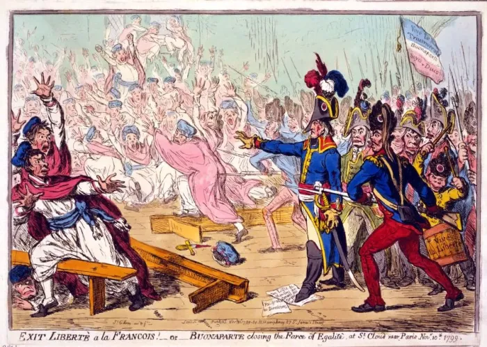 Framed Print : Exit Liberte a la Francois! or Buonaparte closing the Farce of Egalite, at St Framed Print : Exit Liberte a la Francois! or Buonaparte closing the Farce of Egalite, at St