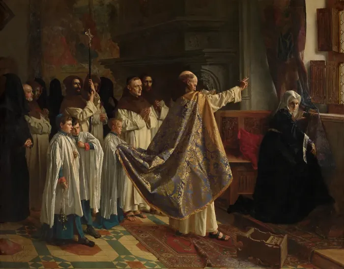 Framed Print : Exorcism of Joanna of Castile, 1876. Creator: Willem Geets Framed Print : Exorcism of Joanna of Castile, 1876. Creator: Willem Geets