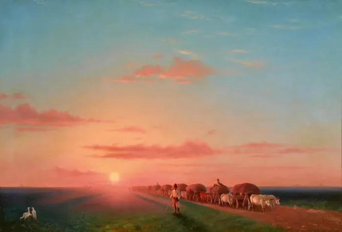 Framed Print : Expansive Landscape with the Ox-carts, 1858. Creator: Aivazovsky, Ivan Konstantinovich (1817-1900) Framed Print : Expansive Landscape with the Ox-carts, 1858. Creator: Aivazovsky, Ivan Konstantinovich (1817-1900)