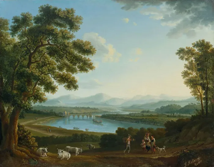 Framed Print : Expansive landscape with a view of the Tiber Valley. Creator: Matveyev, Fyodor Mikhailovich (1758-1826) Framed Print : Expansive landscape with a view of the Tiber Valley. Creator: Matveyev, Fyodor Mikhailovich (1758-1826)
