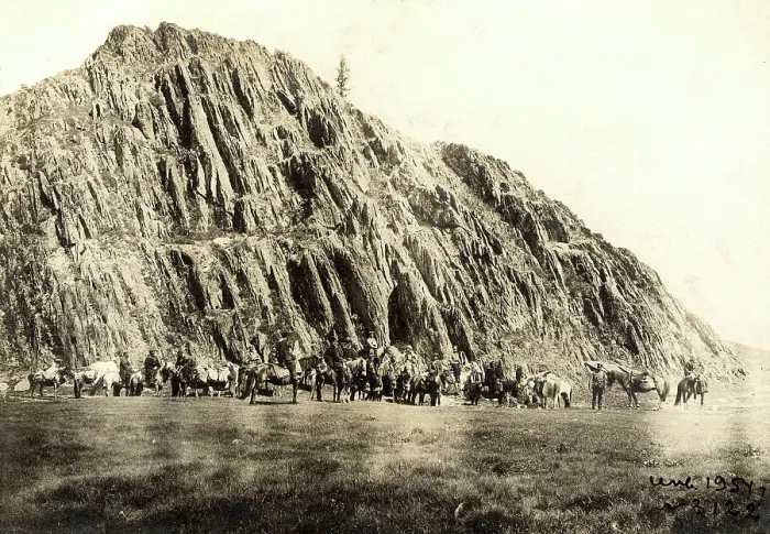Framed Print : Expedition caravan in the Akkem River valley, 1895. Creator: Vasilii Vasilevich Sapozhnikov Framed Print : Expedition caravan in the Akkem River valley, 1895. Creator: Vasilii Vasilevich Sapozhnikov