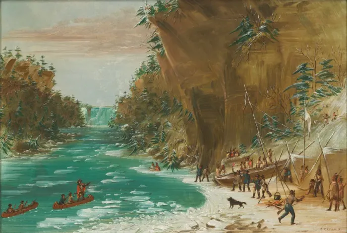 Framed Print : The Expedition Encamped below the Falls of Niagara. January 20, 1679, 1847 / 1848 Framed Print : The Expedition Encamped below the Falls of Niagara. January 20, 1679, 1847 / 1848