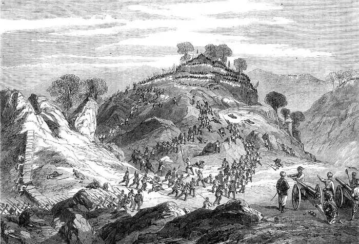 Framed Print : Expedition against the hill tribes on the Punjaub Frontier, 1864. Creator: Unknown Framed Print : Expedition against the hill tribes on the Punjaub Frontier, 1864. Creator: Unknown