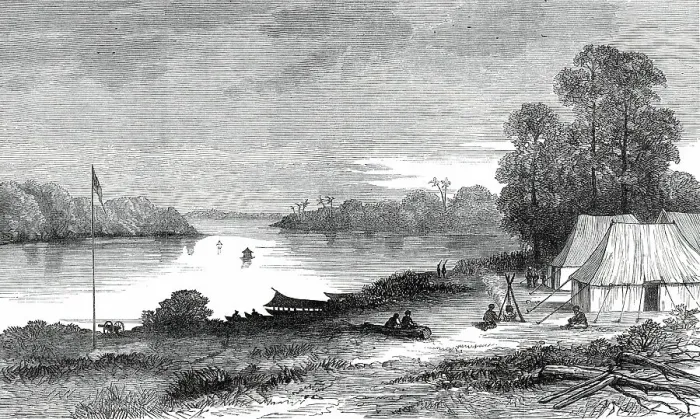 Framed Print : The Expedition against the Malays: Camp at Passir Salak, Perak River, 1876. Creator: Unknown Framed Print : The Expedition against the Malays: Camp at Passir Salak, Perak River, 1876. Creator: Unknown