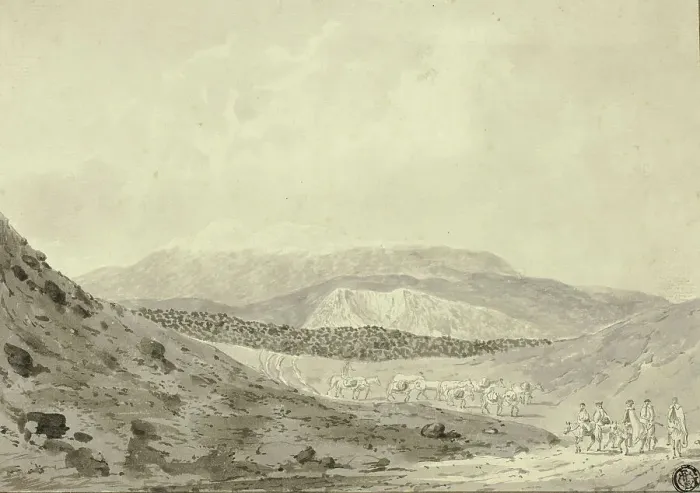 Framed Print : Expedition Party in Icelandic Landscape, 1772. Creator: John Cleveley the Younger