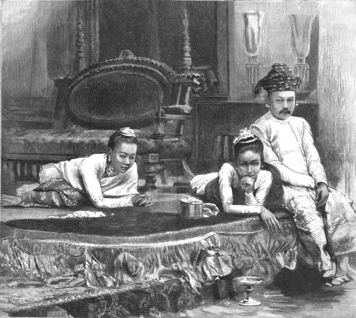 Framed Print : The Expedition to Upper Burma--King Theebaw and his two Queens in the Palace at Mandalay, 1886. Creator: Unknown Framed Print : The Expedition to Upper Burma--King Theebaw and his two Queens in the Palace at Mandalay, 1886. Creator: Unknown