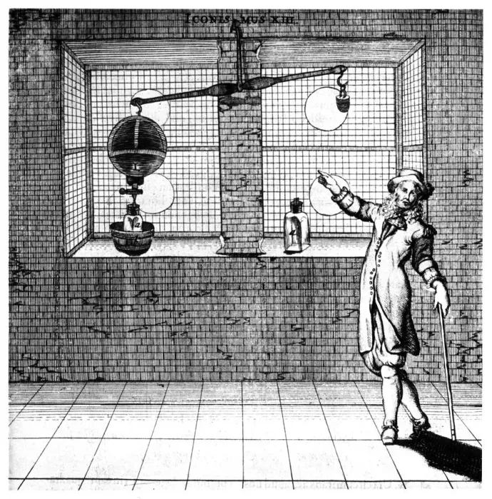 Framed Print : Experiment designed to show that air has weight, 1672 Framed Print : Experiment designed to show that air has weight, 1672