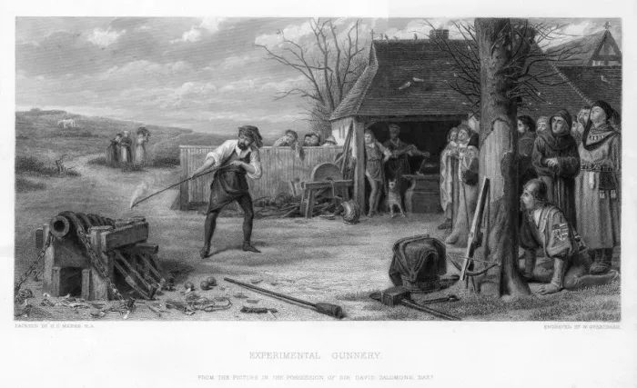 Framed Print : Experimental Gunnery, 19th century. Artist: William Greatbach Framed Print : Experimental Gunnery, 19th century. Artist: William Greatbach