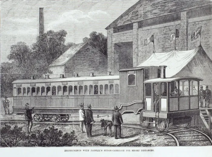 Framed Print : Experiments with Fairlies steam carriage for short distances, August 1869 Framed Print : Experiments with Fairlies steam carriage for short distances, August 1869