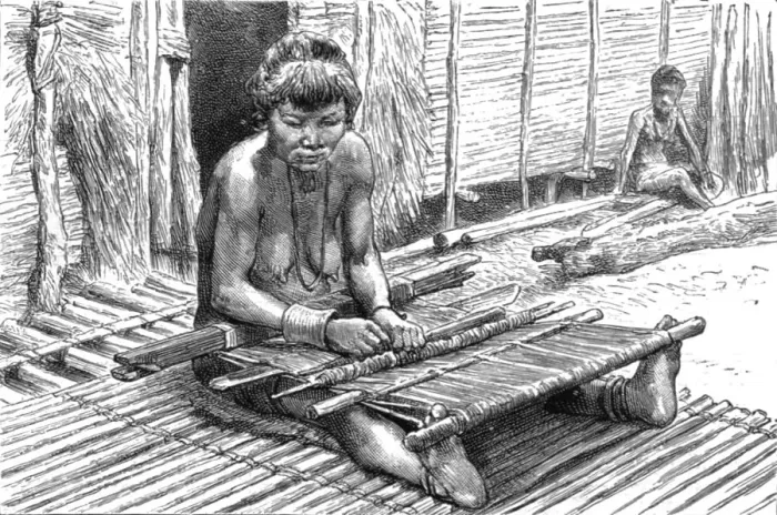 Framed Print : An Exploring Expedition in Unknown Tonquin; A Benong Girl Weaving, 1890. Creator: Unknown Framed Print : An Exploring Expedition in Unknown Tonquin; A Benong Girl Weaving, 1890. Creator: Unknown