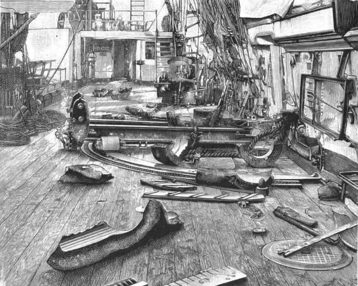 Framed Print : Explosion on Board HMS Cordelia, 1891. Creator: Unknown. Explosion on Board HMS Cordelia, 1891. Creator: Unknown Framed Print : Explosion on Board HMS Cordelia, 1891. Creator: Unknown. Explosion on Board HMS Cordelia, 1891. Creator: Unknown