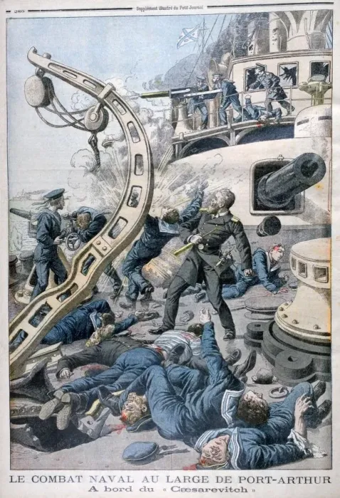 Framed Print : Explosion on board the Russian battleship Tsesarevich, Battle of the Yellow Sea, 10th August 1904 Framed Print : Explosion on board the Russian battleship Tsesarevich, Battle of the Yellow Sea, 10th August 1904