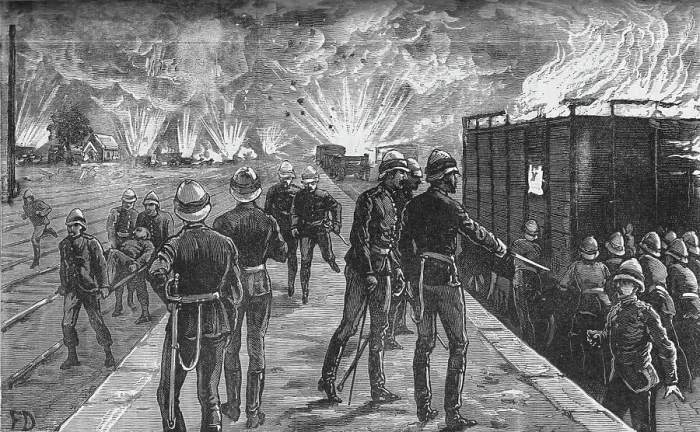 Framed Print : Explosion at Cairo Railway Station: Bursting of Shells and Ammunition, c1882-85 Framed Print : Explosion at Cairo Railway Station: Bursting of Shells and Ammunition, c1882-85