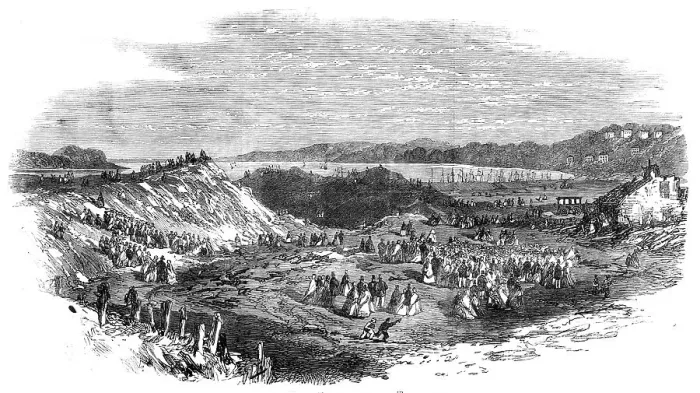 Framed Print : The explosion of gunpowder magazines at Erith:…the powder-magazines after the explosion, 1864. Creator: Unknown Framed Print : The explosion of gunpowder magazines at Erith:…the powder-magazines after the explosion, 1864. Creator: Unknown