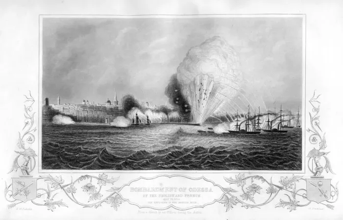 Framed Print : The explosion of the Imperial Mole during the bombardment of Odessa, Ukraine, 1854 (1857). Artist: George Greatbatch Framed Print : The explosion of the Imperial Mole during the bombardment of Odessa, Ukraine, 1854 (1857). Artist: George Greatbatch