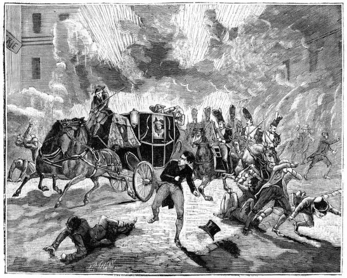 Framed Print : Explosion on the Rue de la Loi, Paris, France, 24th December 1800 (1882-1884) Framed Print : Explosion on the Rue de la Loi, Paris, France, 24th December 1800 (1882-1884)