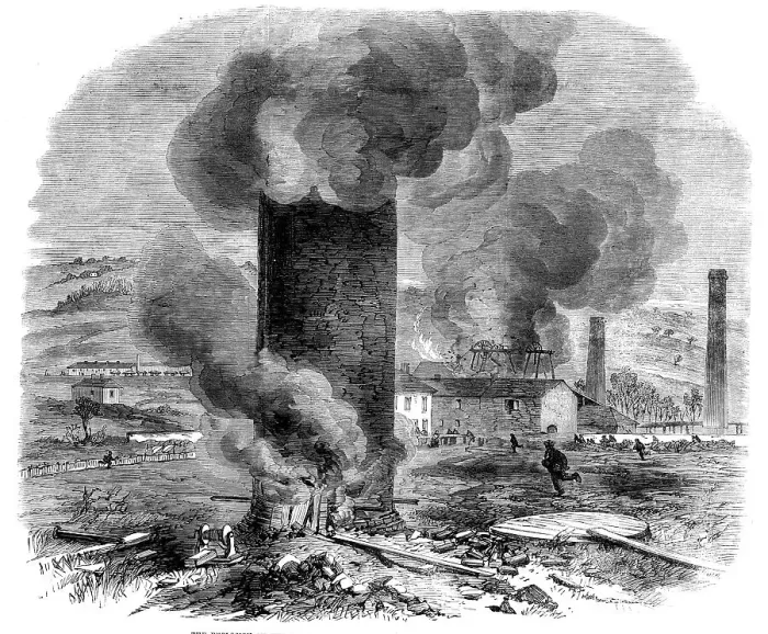Framed Print : The explosion on Wednesday week at Edmund's Main Colliery, Barnsley, 1862. Creator: Unknown Framed Print : The explosion on Wednesday week at Edmund's Main Colliery, Barnsley, 1862. Creator: Unknown