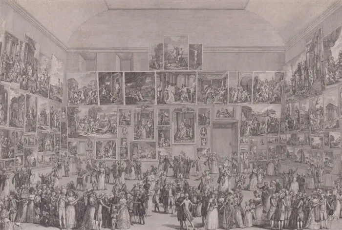 Framed Print : Exposition au Salon du Louvre en 1787. Creator: Pietro Antonio Martini Framed Print : Exposition au Salon du Louvre en 1787. Creator: Pietro Antonio Martini