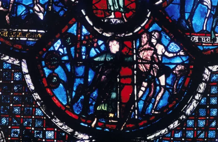Framed Print : Expulsion from Eden, stained glass, Chartres Cathedral, France, 1205-1215 Framed Print : Expulsion from Eden, stained glass, Chartres Cathedral, France, 1205-1215
