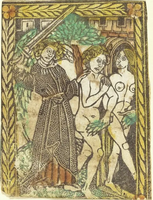Framed Print : The Expulsion from the Garden of Eden, 1460 / 1480. Creator: Master of the Borders with the Four Fathers of the Church Framed Print : The Expulsion from the Garden of Eden, 1460 / 1480. Creator: Master of the Borders with the Four Fathers of the Church
