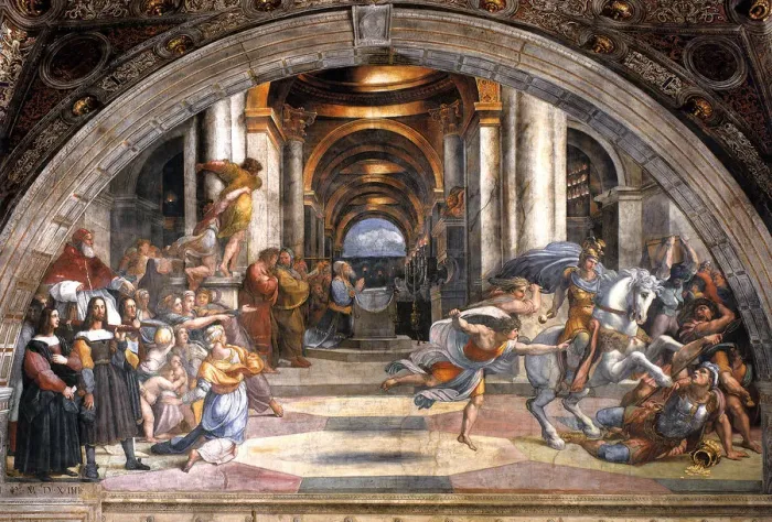 Framed Print : The Expulsion of Heliodorus, 1511-1512. Artist: Raphael (1483-1520) Framed Print : The Expulsion of Heliodorus, 1511-1512. Artist: Raphael (1483-1520)