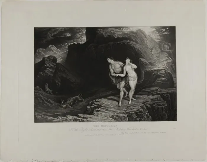 Framed Print : The Expulsion, from Illustrations of the Bible, 1831. Creator: John Martin Framed Print : The Expulsion, from Illustrations of the Bible, 1831. Creator: John Martin