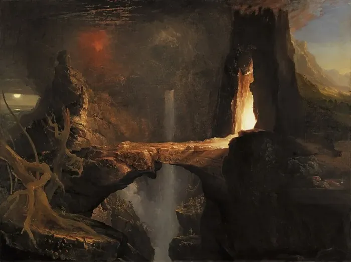 Framed Print : Expulsion. Moon and Firelight, 1828. Creator: Thomas Cole Framed Print : Expulsion. Moon and Firelight, 1828. Creator: Thomas Cole