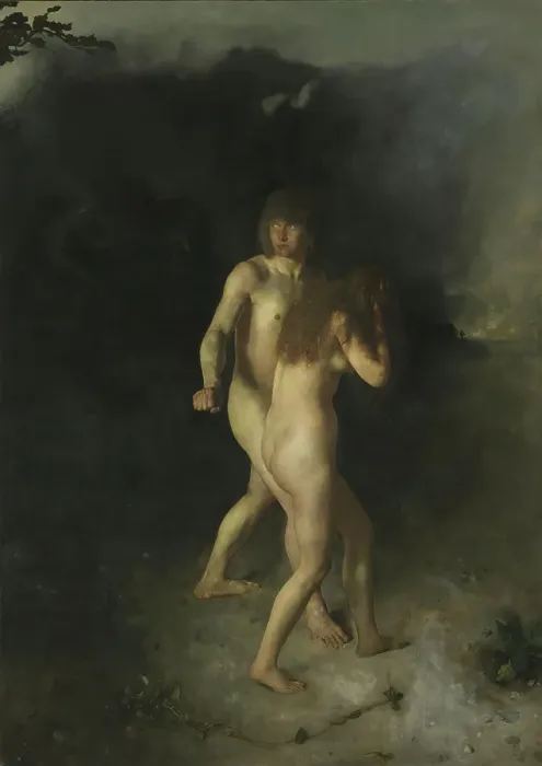 Framed Print : The Expulsion from Paradise, 1877. Creator: Hans Heyerdahl Framed Print : The Expulsion from Paradise, 1877. Creator: Hans Heyerdahl