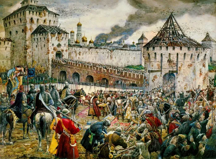 Framed Print : The expulsion of Polish invaders from the Moscow Kremlin, 1612 (late 19th or early 20th century). Artist: Ernest Ernestovich Lissner Framed Print : The expulsion of Polish invaders from the Moscow Kremlin, 1612 (late 19th or early 20th century). Artist: Ernest Ernestovich Lissner