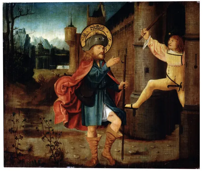 Framed Print : The Expulsion of Saint Roch from Rome, late 15th century. Artist: German Master Framed Print : The Expulsion of Saint Roch from Rome, late 15th century. Artist: German Master