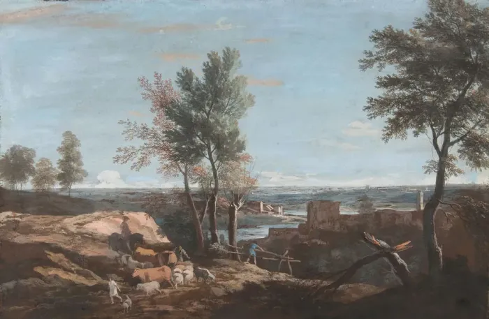 Framed Print : Extensive Pastoral Landscape, ca. 1700-1730. Creator: Marco Ricci Framed Print : Extensive Pastoral Landscape, ca. 1700-1730. Creator: Marco Ricci