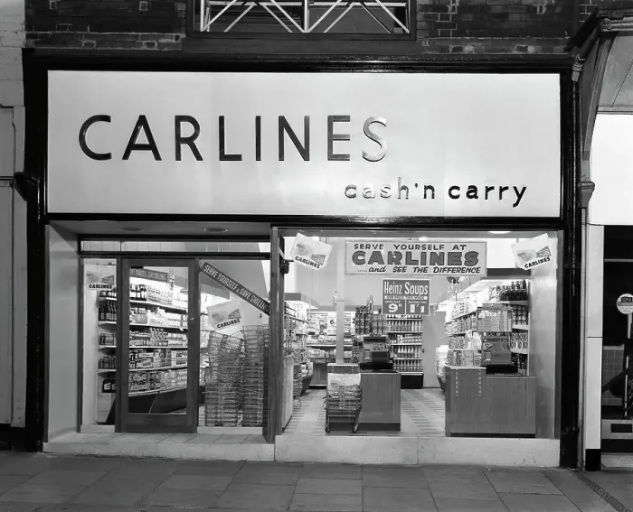 Framed Print : The exterior of Carlines Self Service Store, Mexborough, South Yorkshire, 1960. Artist Framed Print : The exterior of Carlines Self Service Store, Mexborough, South Yorkshire, 1960. Artist