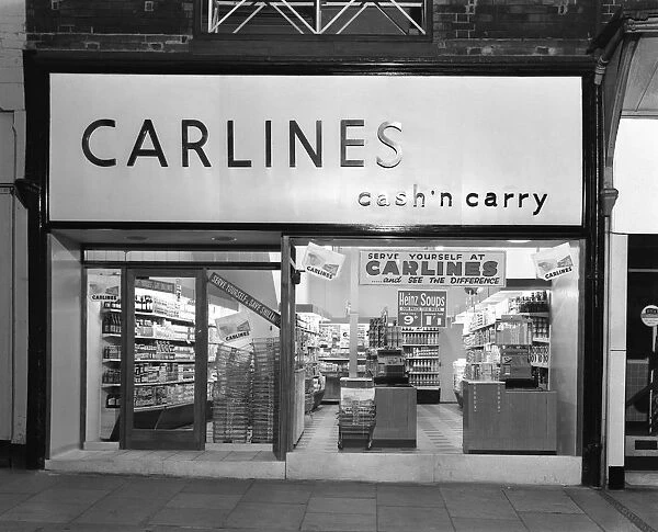 The exterior of Carlines Self Service Store, Mexborough, South Yorkshire, 1960. Artist