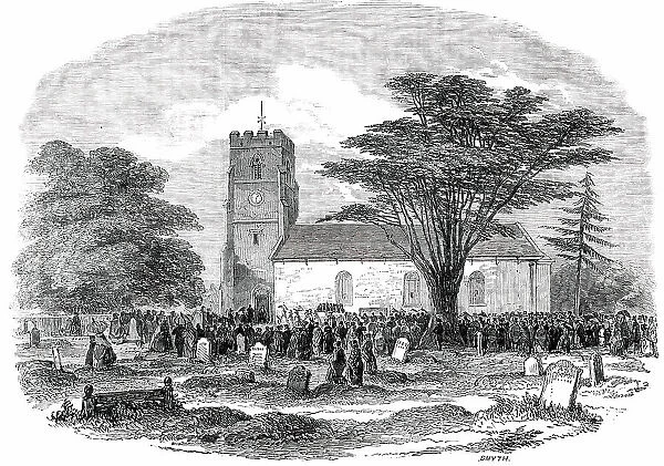 Exterior of the Church at Drayton Bassett, (funeral of Sir Robert Peel), 1850. Creator: Unknown