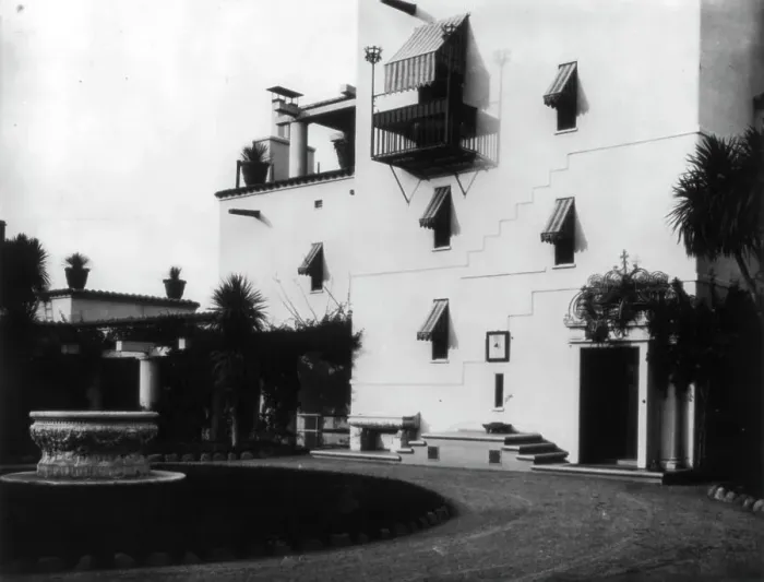 Framed Print : Exterior front, Mrs. Phoebe Apperson Hearst's home, Pleasanton, California, 1920s. Creator: Frances Benjamin Johnston Framed Print : Exterior front, Mrs. Phoebe Apperson Hearst's home, Pleasanton, California, 1920s. Creator: Frances Benjamin Johnston