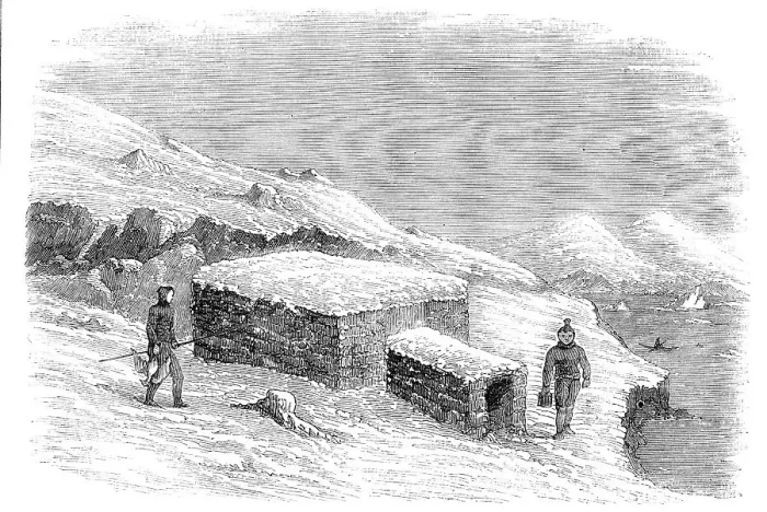 Framed Print : Exterior of a Greenlander's Hut, 1856. Creator: Unknown Framed Print : Exterior of a Greenlander's Hut, 1856. Creator: Unknown