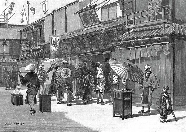 The Exterior of a Japanese Theatre, 1891. Creator: Charles Edwin Fripp