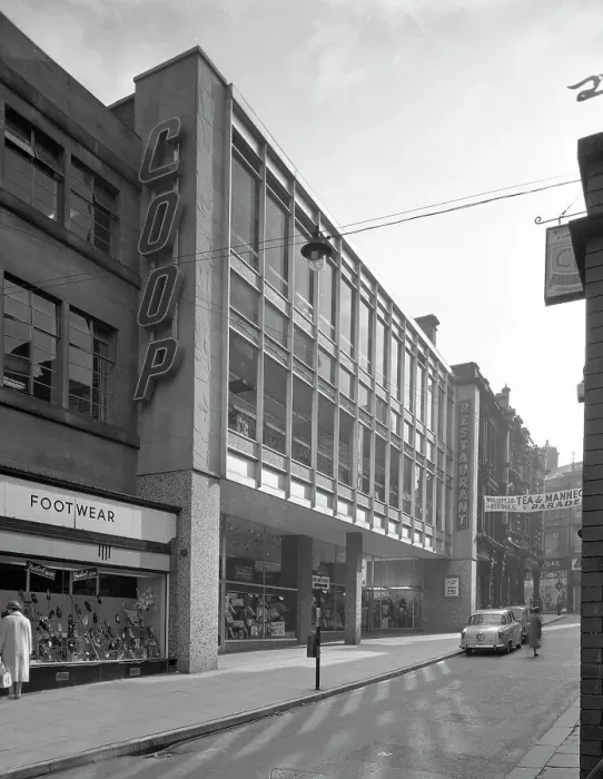 Framed Print : Exterior of the newly refurbished Co-op in Barnsley, 1961. Artist: Michael Walters Framed Print : Exterior of the newly refurbished Co-op in Barnsley, 1961. Artist: Michael Walters