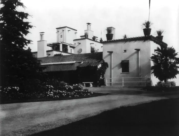 Framed Print : Exterior side, Mrs. Phoebe Apperson Hearst's home, Pleasanton, California, 1920s. Creator: Frances Benjamin Johnston Framed Print : Exterior side, Mrs. Phoebe Apperson Hearst's home, Pleasanton, California, 1920s. Creator: Frances Benjamin Johnston