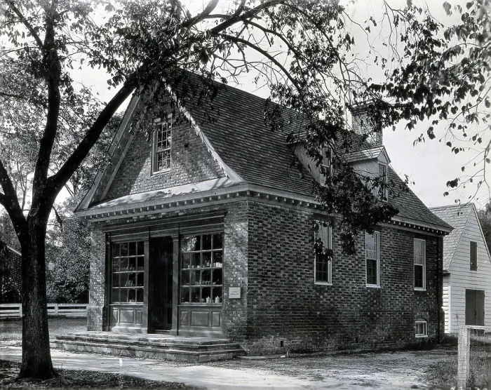 Framed Print : The exterior of a small brick building used as an apothecary shop... c1900. Creator: Unknown Framed Print : The exterior of a small brick building used as an apothecary shop... c1900. Creator: Unknown
